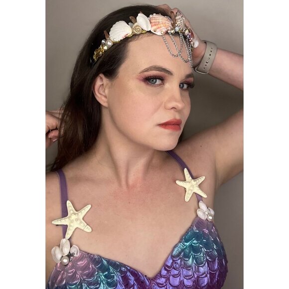 Mermaid Custom Headpiece Head Wear Hat Headband Performance Mermaid Crown with R - Picture 7 of 10